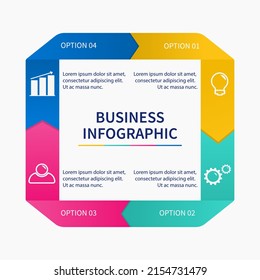Simple 4 steps infographic. Infographics concept with 4 options or processes. Flat square cyclical template for workflow, strategy visualization. Vector illustration.