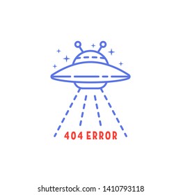 simple 404 error with linear ufo. flat stroke modern logotype graphic thin line art design isolated on white background. concept of lost or wrong connection and mystery webpage like page not found