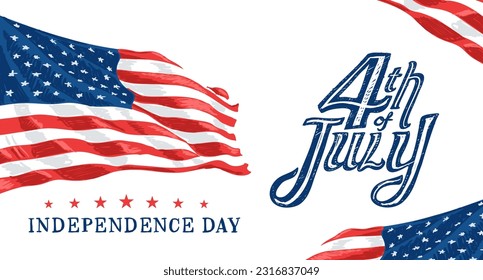 Simple 4th Of July US Independence Day Celebration Banner With Hand Drawn Typography and USA Flag