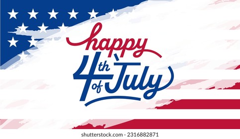 Simple 4th Of July US Independence Day Celebration Banner With Typography and USA Flag Brush Stroke Background