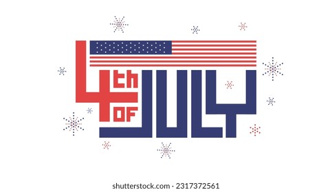 Simple 4th Of July US Independence Day Celebration Banner With Square Geometric Typography and USA Flag
