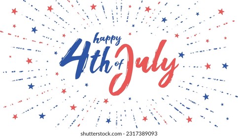 Simple 4th Of July US Independence Day Celebration Banner With Grunge Calligraphy Hand Lettering Style