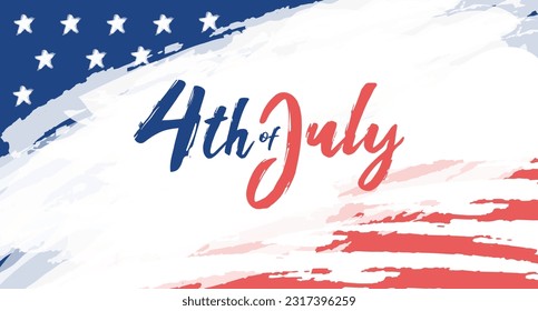 Simple 4th Of July US Independence Day Celebration Banner With Grunge Background Calligraphy Hand Lettering Style