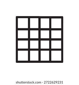 Eine einfache 4x4-Rastergrafik mit sechzehn leeren quadratischen Zellen, die durch dicke schwarze Linien auf einem sauberen weißen Hintergrund definiert sind, perfekt für das UI-Design