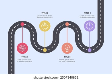 Simple 6-Node Roadmap Infographic with Colorful Icons and Milestones, Vector Illustration
