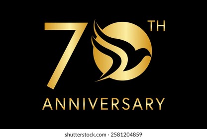 simple 70 anniversary with negative space bird image in the logo circle	
