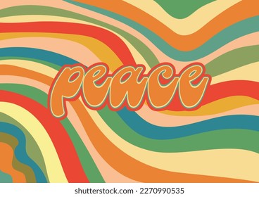 Simple 70s vector poster, 70s psychedelic pattern, Peace poster.