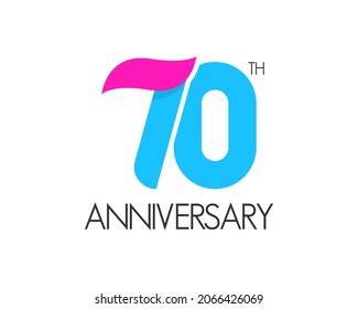 Simple 70th-anniversary logo. Birthday design with curved ribbon icon. seventy years celebration