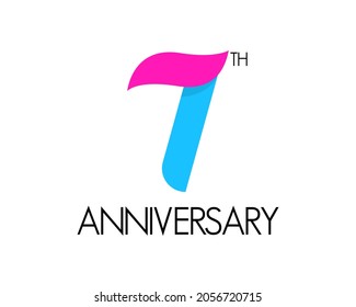 Simple 7th-anniversary logo. Birthday design with curved ribbon icon. Seven year celebration