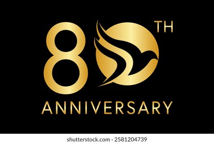 simple 80 anniversary with negative space bird image in the logo circle	
