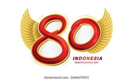 Simples 80th Indonésia Dia da Independência, 17 agosto 2025 logotipo conceito com ilustração vetor asas de águia dourada