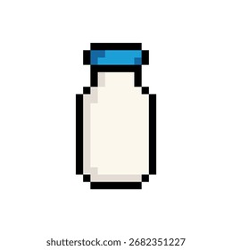 Einfaches 8-Bit-Pixel-Art-Icon einer Milchflasche, Retro-Stil Sprite Design für Spiele und Design-Projekte.