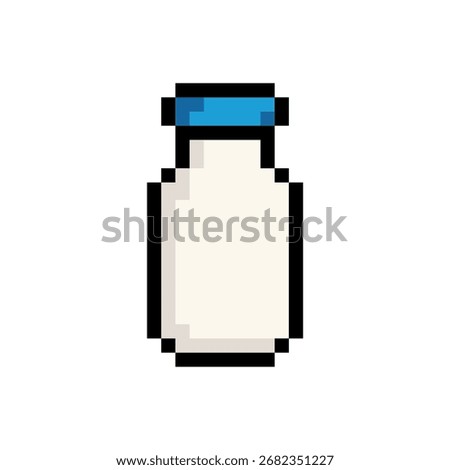 Simple 8-bit pixel art icon of a milk bottle, retro style sprite design for games and design projects.