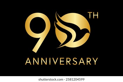 simple 90 anniversary with negative space bird image in the logo circle	
