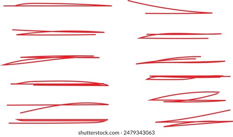 simple abestract red color handmade scribble a set of underline collection vector set red sticks against a white background