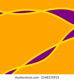 Simple abstract art. Gold color wavy line. Orange and purple background. 