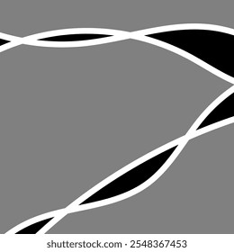 Simple abstract art. White wavy line. Gray and black background. 