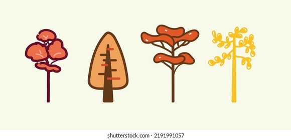 Simple abstract autumn trees in flat vector illustration