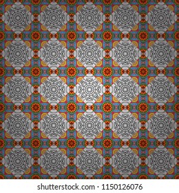 Simple abstract background in brown, orange and gray colors. Vector geometric seamless pattern. For decor, fabric, textile, cloth. Ornamental texture with linear shapes, zigzag lines, lace pattern.