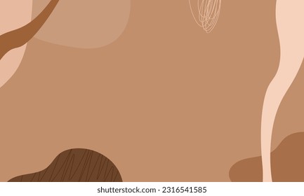 Simple abstract background with doodle shape and line art in chocolates background. Wallpaper design for social media posts. Paper background in minimal trendy flat style with copy space for text.
