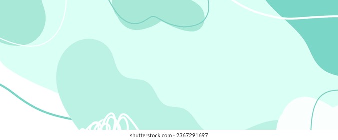 Simple abstract background with doodle shape and line art in green background. Wallpaper design for social media posts. Paper background in minimal trendy flat style with copy space for text.