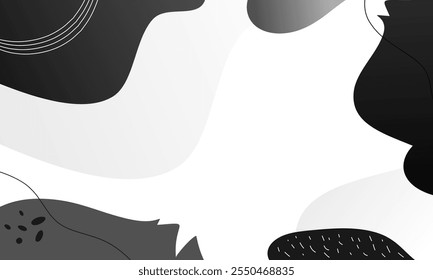 Simple abstract background with doodle shape and line art in black background. Wallpaper design for social media posts. Paper background in minimal trendy flat style with copy space for text.