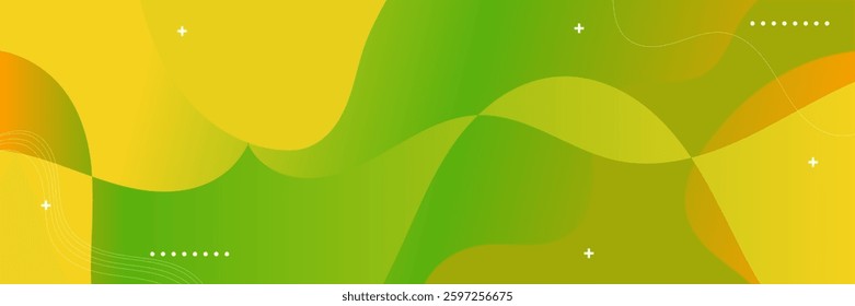 Simple abstract background with doodle shape and line art in green and yellow gradient background. Paper background in minimal trendy flat style with copy space for text.