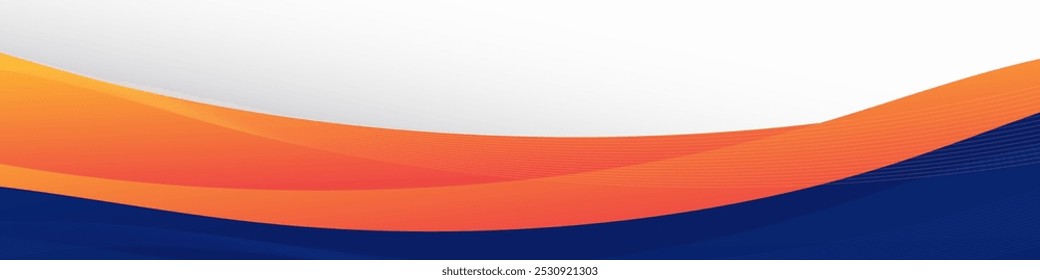 A simple abstract background featuring a curved orange and yellow shape against a white background, transitioning to a blue section with curved lines.