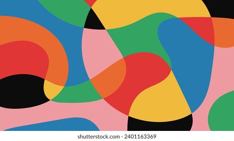 Simple abstract background with hand drawn overlay colorful shapes. Fun childish doodle backdrop. Minimalist horizontal cover design template with copy space