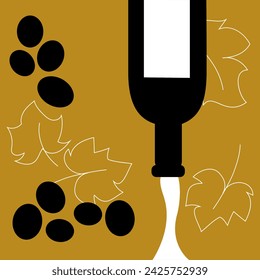 Simple abstract background illustration with a bottle of wine with grapes and vine leaves