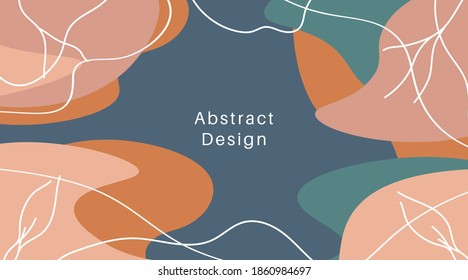 Sencillo fondo abstracto de color pastel con rayas. Formas de doodles dibujadas a mano y olas. Plantilla de medios sociales, moderna ilustración vectorial de línea de moda. Plantilla de belleza de negocios de estilo natural.