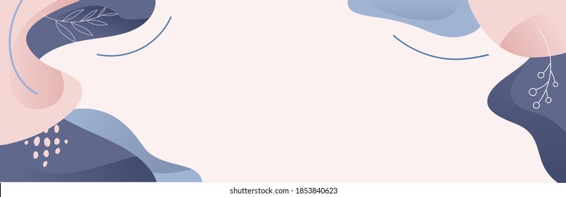 Sencillo fondo abstracto en tonos pastel con lugar para el texto. Formas y hojas de doodles dibujadas a mano. Plantilla de medios sociales moderna ilustración vectorial. Estilo natural de la plantilla de belleza empresarial.
