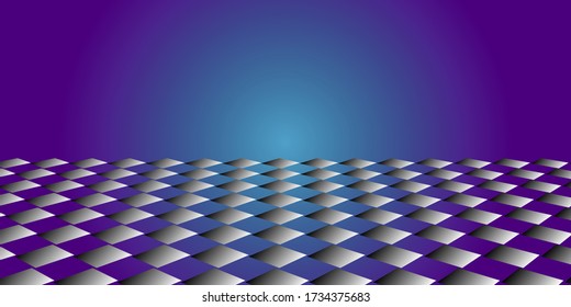 A simple abstract background with a purple and a blue gradient in the middle to glow.  And decorated below is a geometric square base
