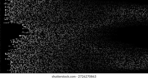 Fondo simple y abstracto de puntos blancos dispersos en negro, que representa la nieve que cae por la noche o un cielo estrellado