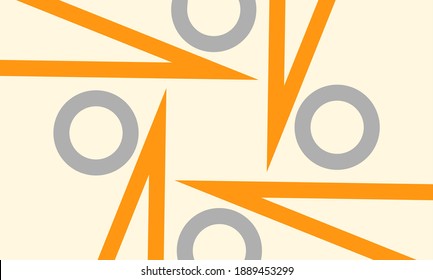 Simple abstract background, triangular pattern and four circles rotating alternately, with three colors, gray, orange, and cream colors.
