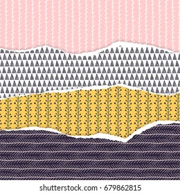 Simple abstract backgrounds with elements of torn paper. Freehand drawing. Can be used for scrapbook, postcards, print, etc.