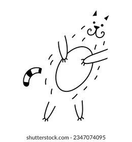 Einfache abstrakte bellyful cat doodle Illustration. Fett-Tier-Clip-Art. Funny Element für Print Design, Logo, Verpackung. Vektorhandgezeichnet Bild einzeln auf weißem Hintergrund. Comic-Zeichnung.