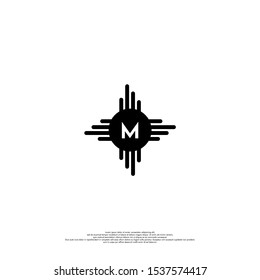 simple abstract black circle star M logo letter creative design concept isolated on white background