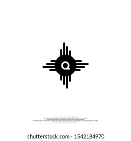 simple abstract black circle star Q logo letter creative design concept isolated on white background