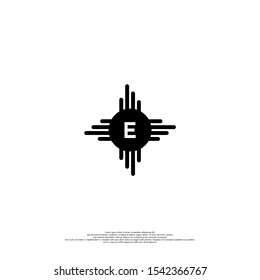 simple abstract black circle star E logo letter creative design concept isolated on white background