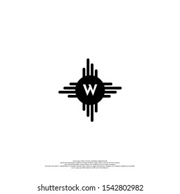 simple abstract black circle star W logo letter creative design concept isolated on white background