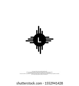 simple abstract black circle star L logo letter creative design concept isolated on white background