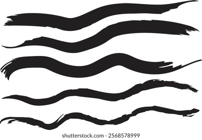 simple abstract black color thin to thick geometric hand made paint brush stroke set
