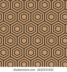 textura simples abstrata de hexágonos de cor preta. Padrão geométrico contínuo. Arte vetorial com fundo marrom.