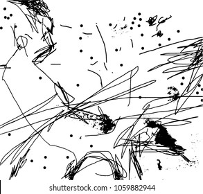 Simple abstract black and white drawing. Expressive drawing. Abstract Overlay Texture.