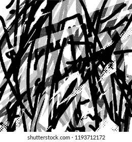 Simple abstract black and white drawing. Expressive drawing. Abstract Overlay Texture. Vector.