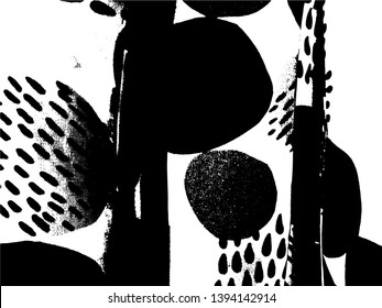 Simple abstract black and white drawing. Expressive drawing. Abstract Overlay Texture. Vector. Light Distressed Background. Ink Print Distress Background. Grunge Texture. 