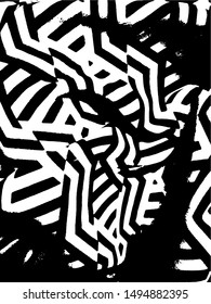 Simple abstract black and white drawing. Expressive drawing. Abstract Overlay Texture. Vector. Light Distressed Background. Ink Print Distress Background. Grunge Texture. Black and white maze pattern.