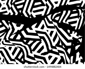 Simple abstract black and white drawing. Expressive drawing. Abstract Overlay Texture. Vector. Light Distressed Background. Ink Print Distress Background. Grunge Texture. Black and white maze pattern.