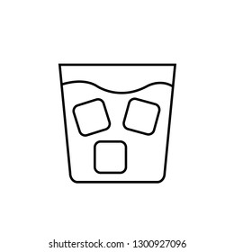 Simple abstract black and white icon of alcoholic cocktail in a glass, whiskey with ice and copy space on a white background. Vector illustration.